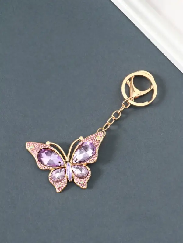 Брелок металл, стразы на карабине "Бабочка" розовый 4,7х6,4х0,8 см