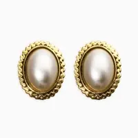 Клипсы "Винтаж" овал жемчуга, цвет белый в чернёном золоте