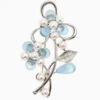Брошь с жемчугом "Цветы", цвет голубой в серебре