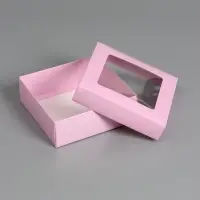 Коробка складная, крышка-дно,с окном, розовая, 15 х 15 х 5 см
