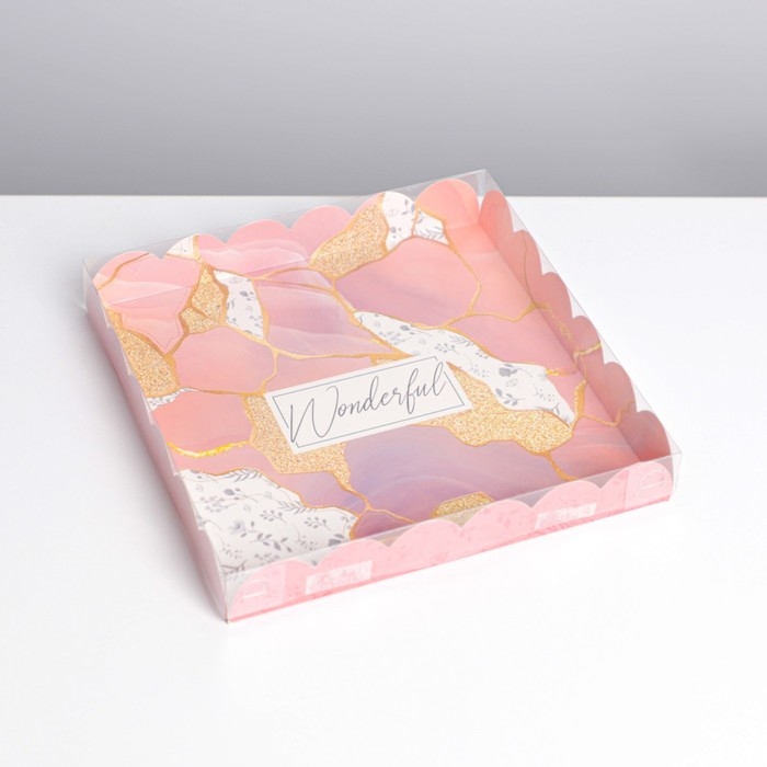 Коробка для печенья, кондитерская упаковка с PVC крышкой, &laquo;Камень&raquo;, 21 х 21 х 3 см