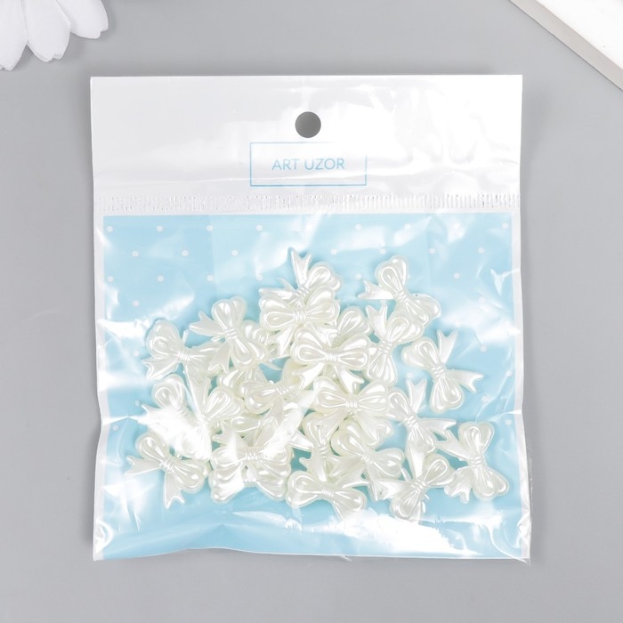 Декор для творчества пластик "Бант" жемчужный набор 25  шт 1,4х1,8 см