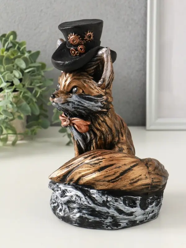 Копилка "Лиса в шляпе" 24х15 см, бронза с серебром