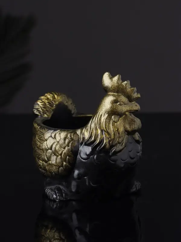 Кашпо "Курица" 10х9х6 см, черный с позолотой