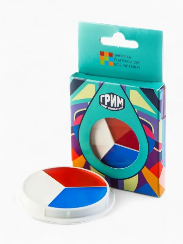 Профессиональный театральный грим "Шайба", (красный, белый, синий), 15 мл.