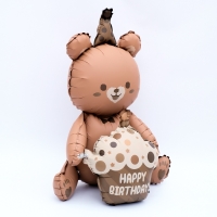 Шар фольгированный 23" &laquo;Мишка с тортом&raquo;, матовый, цвет шоколадный