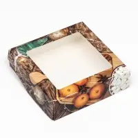 Коробка подарочная новогодняя складная с окном &laquo;Фрукты&raquo;, 15&times;15&times;4 см