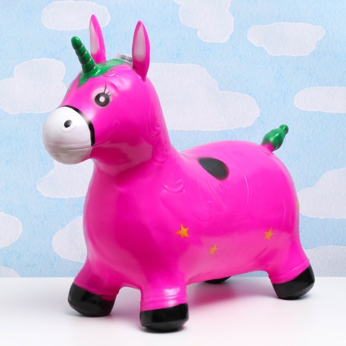 Игрушка - прыгун детская "Музыкальный Единорог" резиновая надувная, 50х30см, фиолетовый