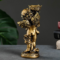 Подсвечник "Ангелочек" в правой руке, золото, 14х8х22 см, для свечи d=4 см