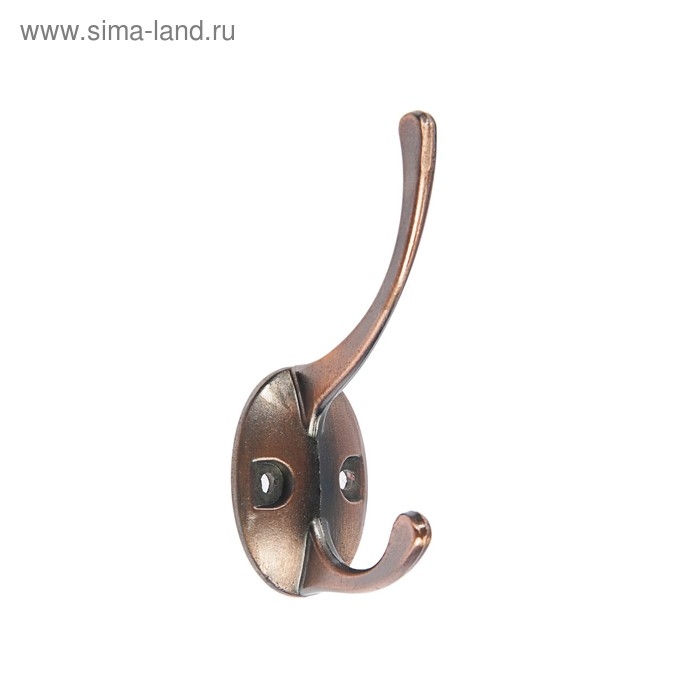Крючок мебельный ТУНДРА TKD008, двухрожковый, медь