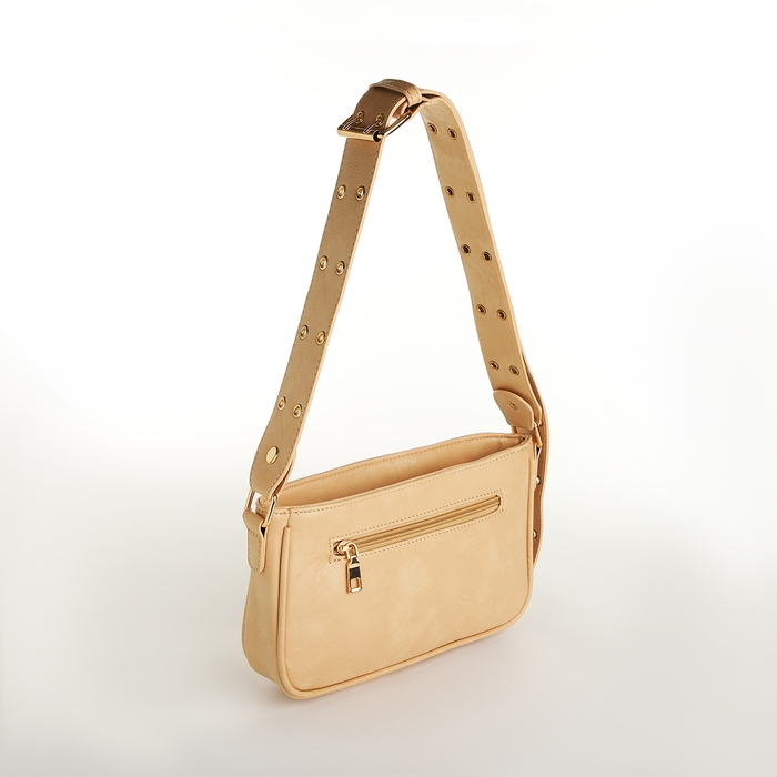Сумка женская, багет, на молнии, цвет бежевый
