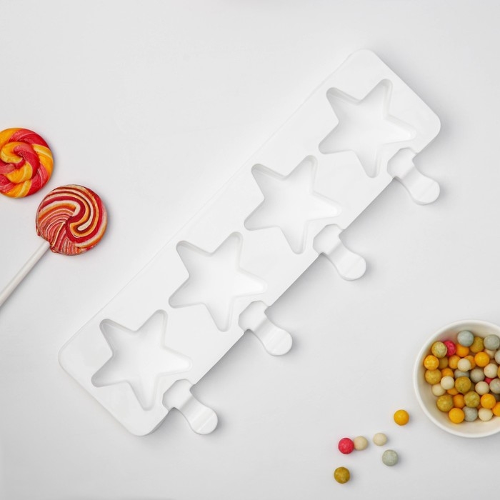 Форма для мороженого Доляна &laquo;Звезда&raquo;, силикон, 28,5&times;10,5&times;2 см, 4 ячейки, цвет белый