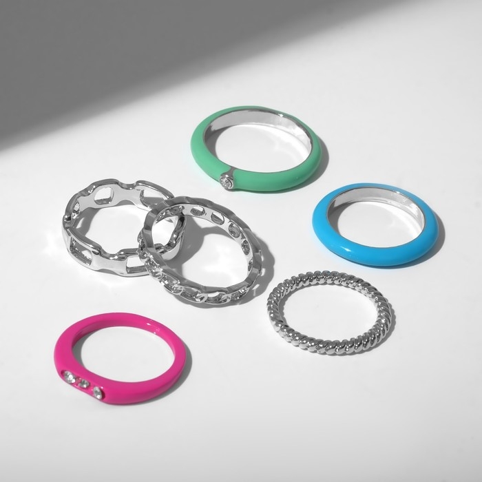 Кольцо набор 6 штук &laquo;Мечта&raquo; сияние, цветной с серебром, размер МИКС