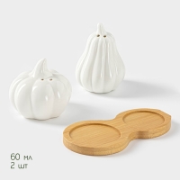 Набор для специй на деревянной подставке BellaTenero &laquo;Витамины&raquo;, 2 предмета: солонка 60 мл, перечница, 60 мл, цвет белый