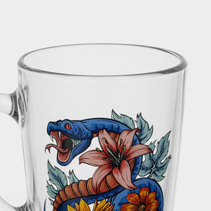 Кружка стеклянная кофейная &laquo;Цветы и змеи&raquo;, 300 мл, МИКС