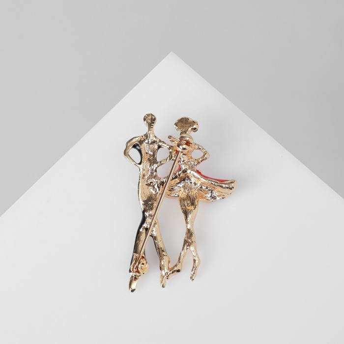 Брошь &laquo;Танцоры&raquo; пара, цвет красно-чёрный в золоте