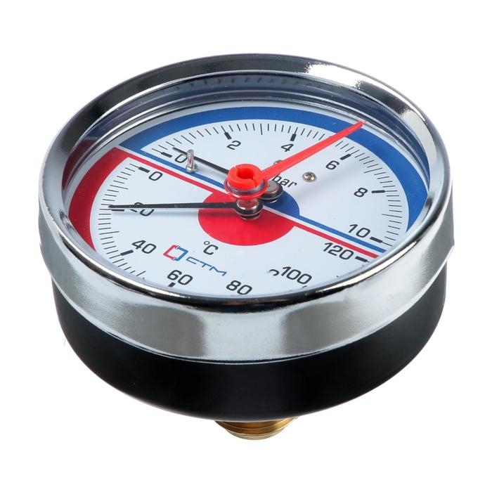 Термоманометр "CTM", аксиальный, Дк 80 мм, 1 МПа, наружная резьба 1/4", 120&deg;С