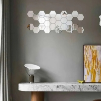 Наклейки интерьерные "Соты", зеркальные, декор настенный, набор 21 шт, шт 8 х 7 см