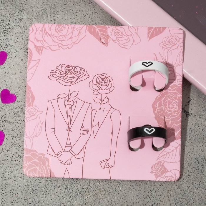 Набор колец 2 штуки &laquo;Неразлучники&raquo; сердца инь-ян, цвет чёрно-белый, размеры 17-18