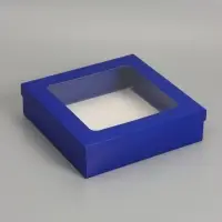 Коробка складная, крышка-дно, синяя, с окном 30 х 30 х 8 см