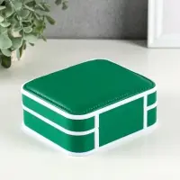 Шкатулка пластик, кожзам для украшений 6 ячеек, 10 полос, зелёная 13,5х11,5х5,5 см