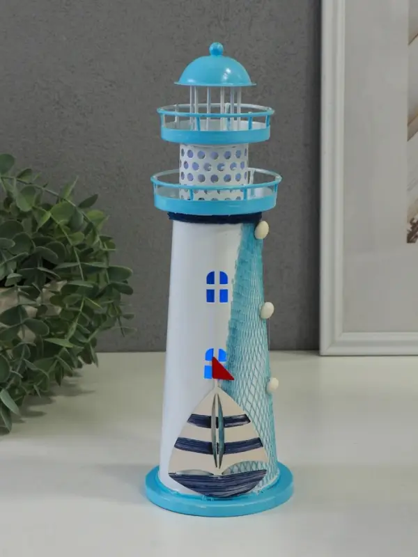 Сувенир настольный "Маяк с парусником" голубой, 3хLR1130, RGB, LED 9,5х9,5х28,5 см