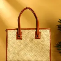 Сумка плетёная на молнии из пандана 35х12х40 см, светло-коричневый