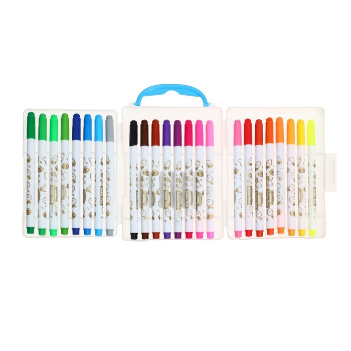 Фломастеры 24 цвета "Мышка", в пластиковом пенале с ручкой, вентилируемый колпачок