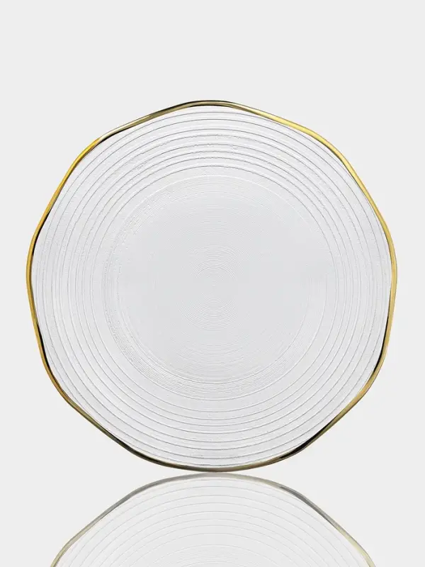 Тарелка обеденная "Свита" 27х2,5 см, золотой обод, прозрачная