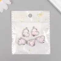 Декор для творчества металл, стразы "Сердечко с короной" серебро, сиреневый 2,1х1,6х0,6 см   1070844