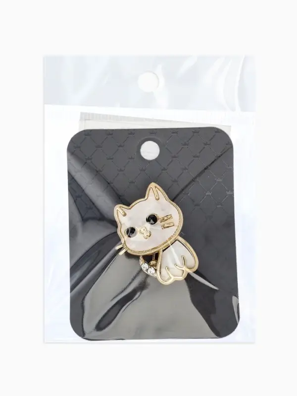 Брошь перламутровый "Котёнок", цвет белый в золоте