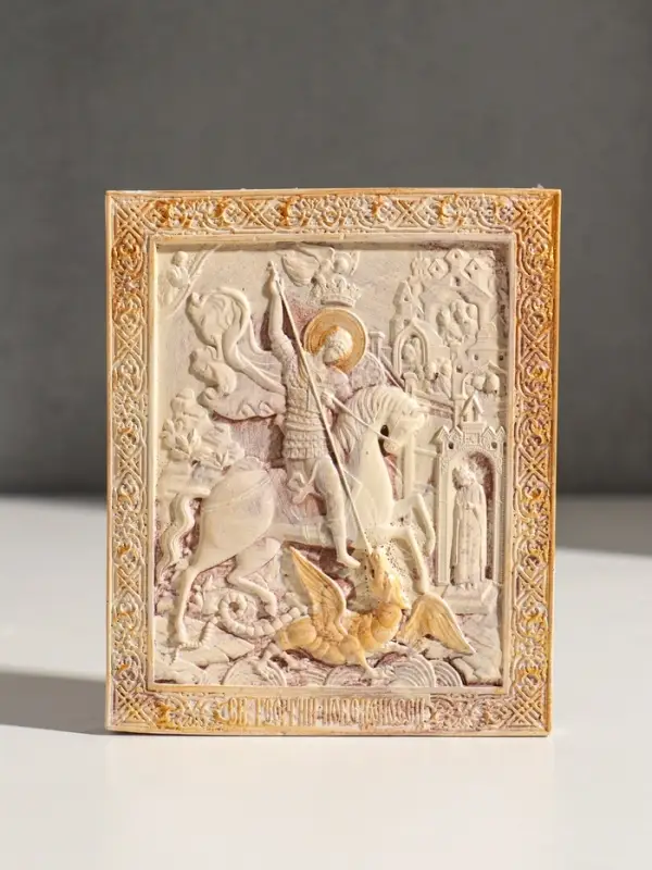 Икона с подвесом " Георгий победоносец" размер 12х10х2 см,гипс, роспись