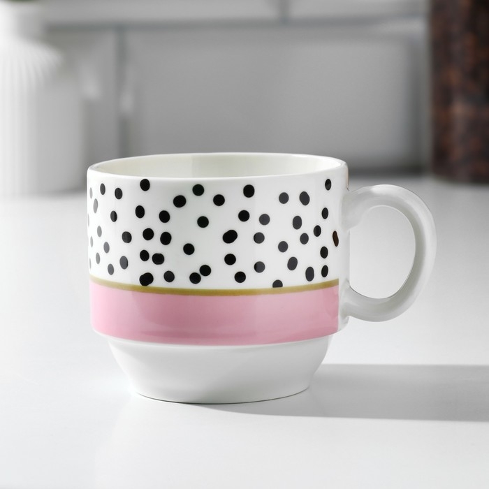 Набор кружек из керамики &laquo;Горошек&raquo;, 4 шт, 150 мл, на металлической подставке, цвет белый