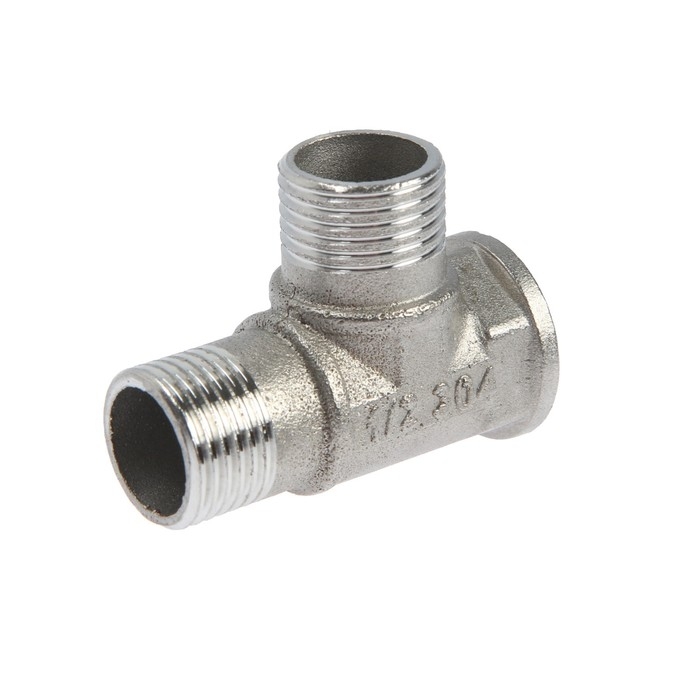 Тройник ZEIN engr, 1/2", внутренняя/наружная/наружная резьба, нержавеющая сталь