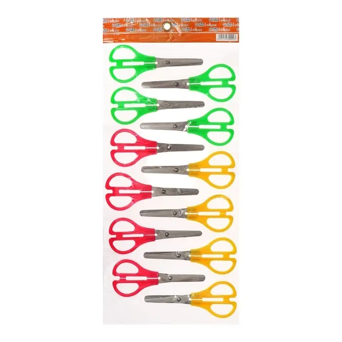 Ножницы канцелярские 13 см, пластиковые ручки, закруглённые концы с линейкой, корпус МИКС