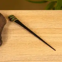 Заколка для волос "Цветок" дерево Албезия, 17 см, цв. чёрно-фиолетовый