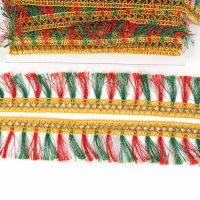 Тесьма красно-зелёная &laquo;Кисточки&raquo;, ширина 4 см, в упаковке 25 м