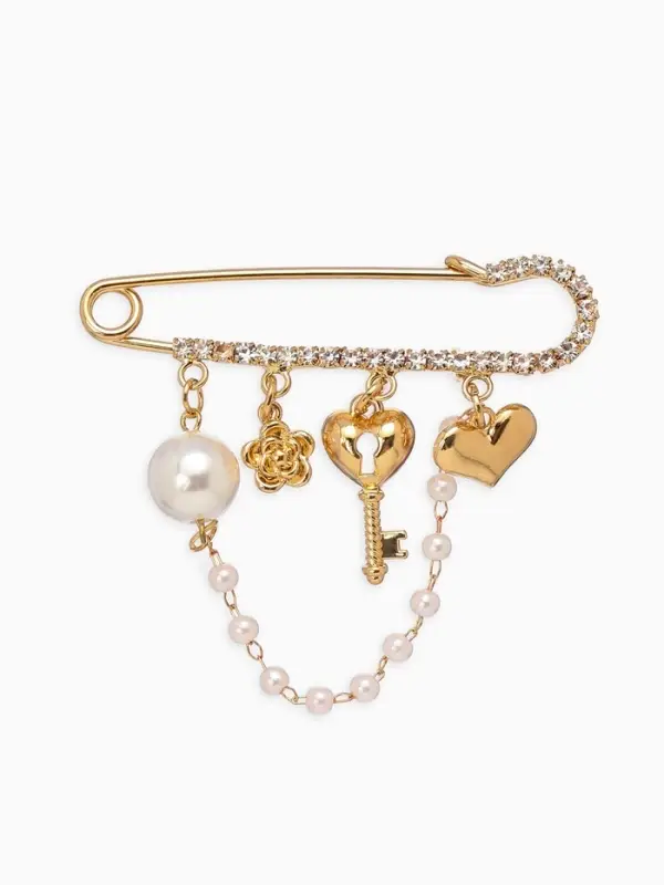 Булавка "Ключик от сердца", l=6.5, цвет белый в золоте