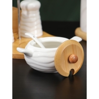 Набор для специй на деревянной подставке BellaTenero, 4 предмета: солонка 70 мл, перечница 70 мл, сахарница 250 мл, салфетница, цвет белый