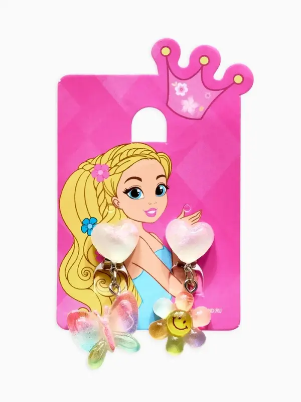 Серьги-клипсы детские Выбражулька &laquo;Бабочка&raquo;, сияющие, цветные