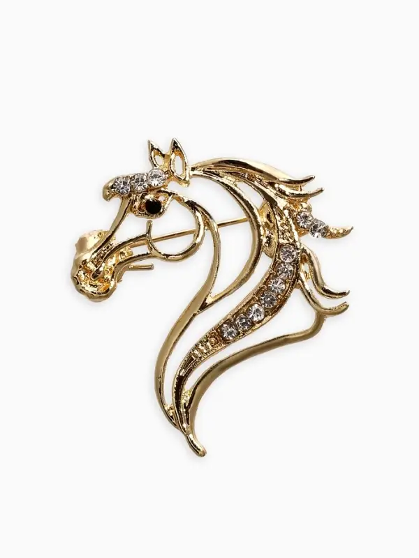 Брошь "Лошадь" изящная, цвет белый в золоте