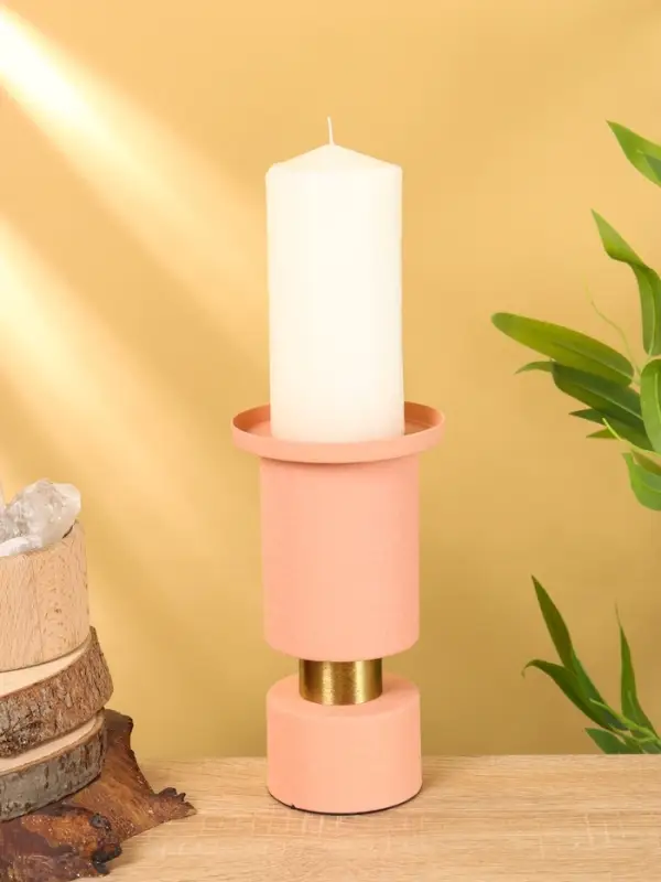 Подсвечник на 1 свечу текстурный "Пудровый" 10,5х10,5х19 см
