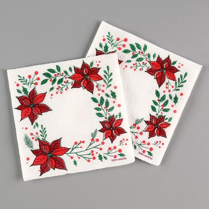 Новогодние салфетки бумажные &laquo;Узоры&raquo;, однослойные, 24х24 см, 20 шт., на новый год