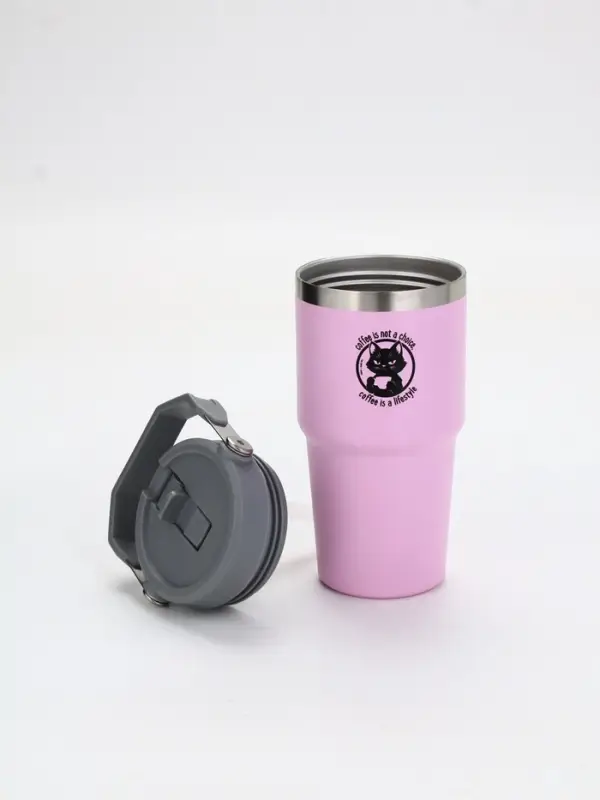 Термостакан с ручкой "Coffee", 600 мл, розовая