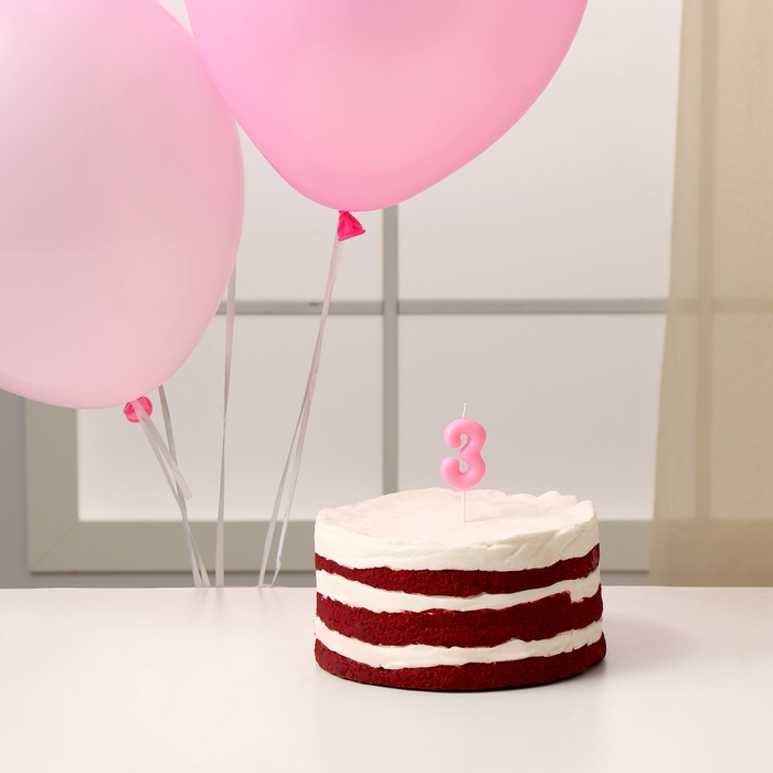 Свечи для торта + 5 шаров, цифра 3, розовая