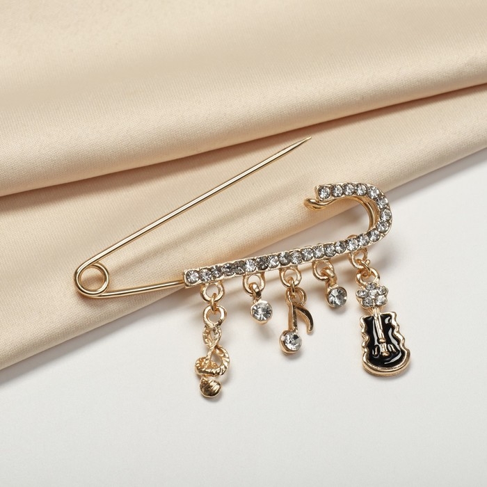 Булавка &laquo;Классика&raquo; нотки, 5,5 см, цвет бело-чёрный в золоте