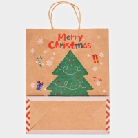 Новый год. Пакет бумажный подарочный новогодний крафт "Новогодняя ёлка", 33 &times; 26 &times; 12 см.
