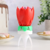 Свеча для торта музыкальная "Тюльпан", крутящаяся, красная, 14,5&times;6 см