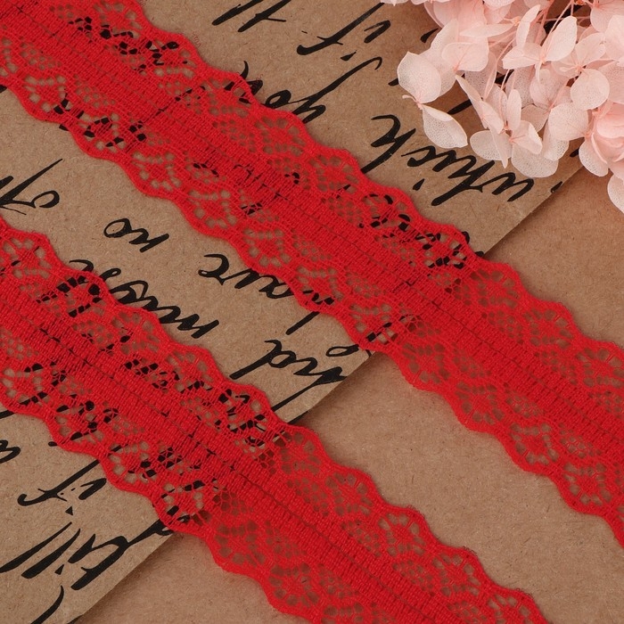 Кружево капроновое, 30 мм &times; 10 &plusmn; 1 м, цвет красный