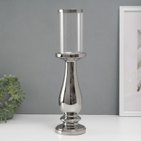 Подсвечник керамика, стекло на 1 свечу "Аванти" d=8 см серебро 10х10х40,5 см